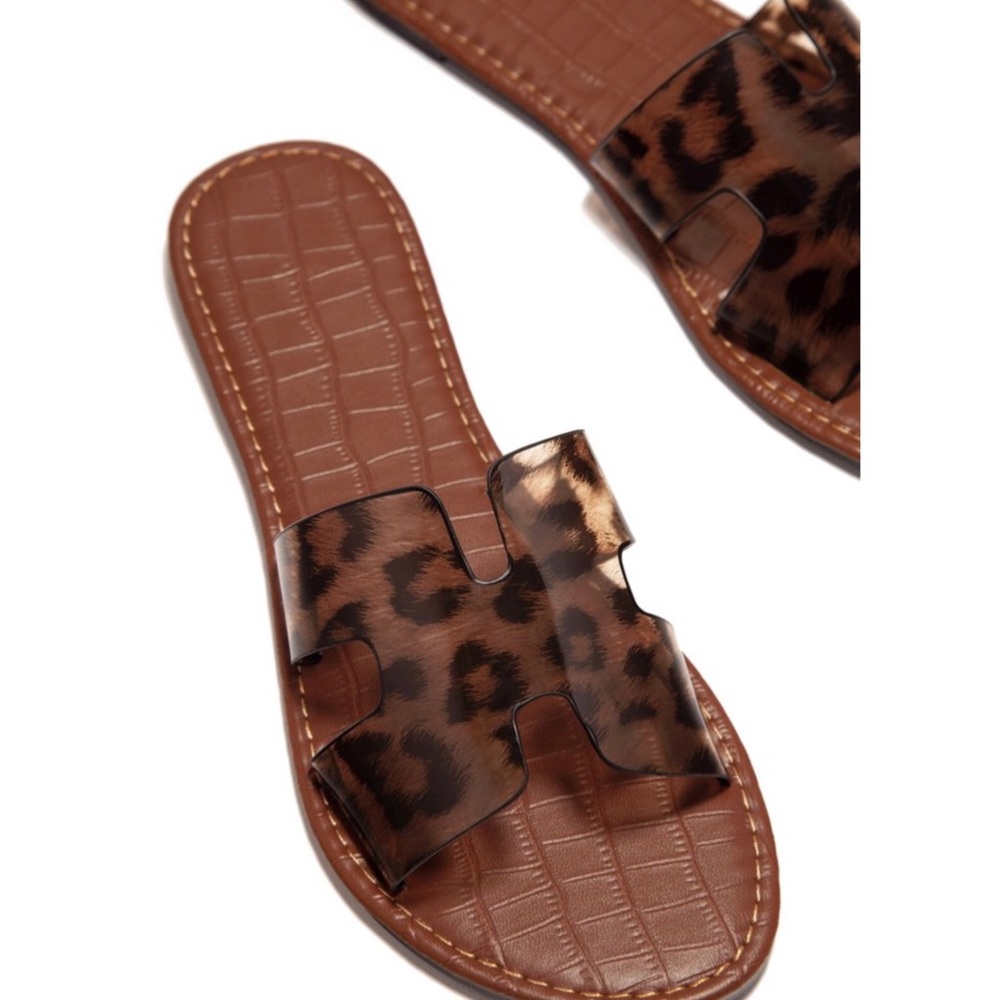 Leopard Print Clear H Band Slip On Sandals - Picture 4 of 7